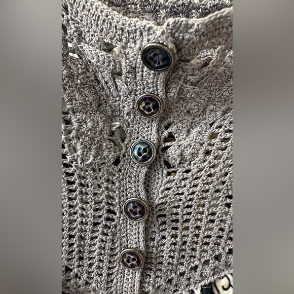 Free People Coastline Crochet Yoke Babydoll Dress Size 4 Gray Navy blue - Picture 13 of 13